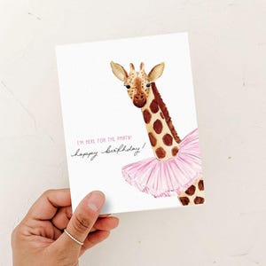 Geburtstagskarte, Giraffe Geburtstagskarte, süsse Geburtstagskarte, Giraffe im Tutu, rosa Pastell Karte, Blumenkarte, Mädchen Geburtstagskarte, süsse Karte