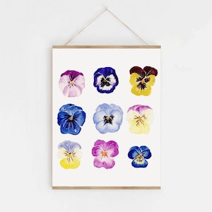 Pansies Art Print, Flower Pansy Wall Art, Flower Wall Decor, Living Room Art, Vintage Bike Art, bike wall art, floral art print