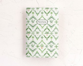 English Garden Botanical Green Notebook with lined pages, watercolor Plant feminine 48 page journal