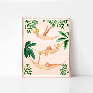 Tropical Hammock Art Print, Boho Woman Wall Decor Bild 6