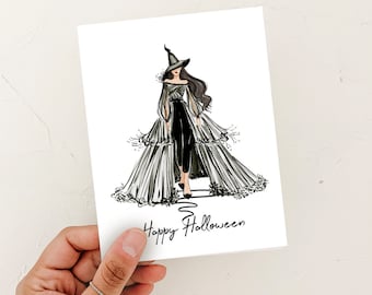 Carte d'Halloween, carte de sorcière Happy Halloween (illustration de mode) Carte de voeux