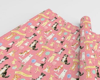 Birthday Dog Lover Wrapping Paper 3 Sheets, Birthday Gift Wrap 19x28 inches Let's Pawty