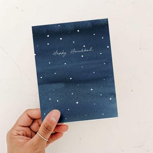 Happy Hanukkah Card, Navy Watercolor Card, Jewish Holiday Card