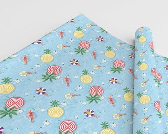 Fashion Pool Girl Wrapping Paper 3 Sheets, Blue Gift Wrap, Fashion lover 19x28 inches