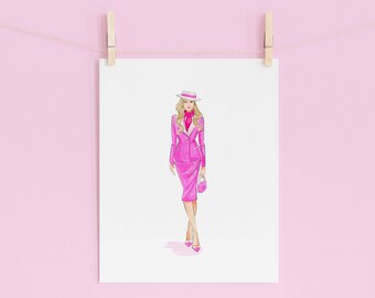 Pink Suit up! Fashion Illustration, Pink Wall Art, Chic Wall Decor, Watercolor Painting