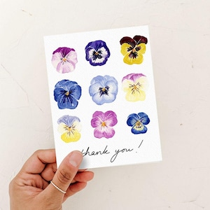 Pansies Thank you Card, Many Thanks Greeting Card, Flower Thank you Card, Watercolor Card