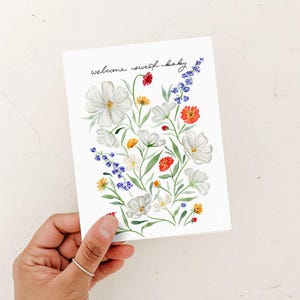 Welcome Sweet Baby Greeting Card, New Baby Floral Card, baby shower card, expecting mom card, new mom card, baby shower card