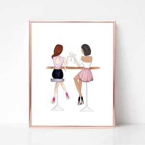 Semi Personalized BFF Fashion Art Print Gift, Fashion Illustration