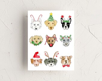 Christmas Card for dog lover, Holidays, card for friend, family, puppy, painting art