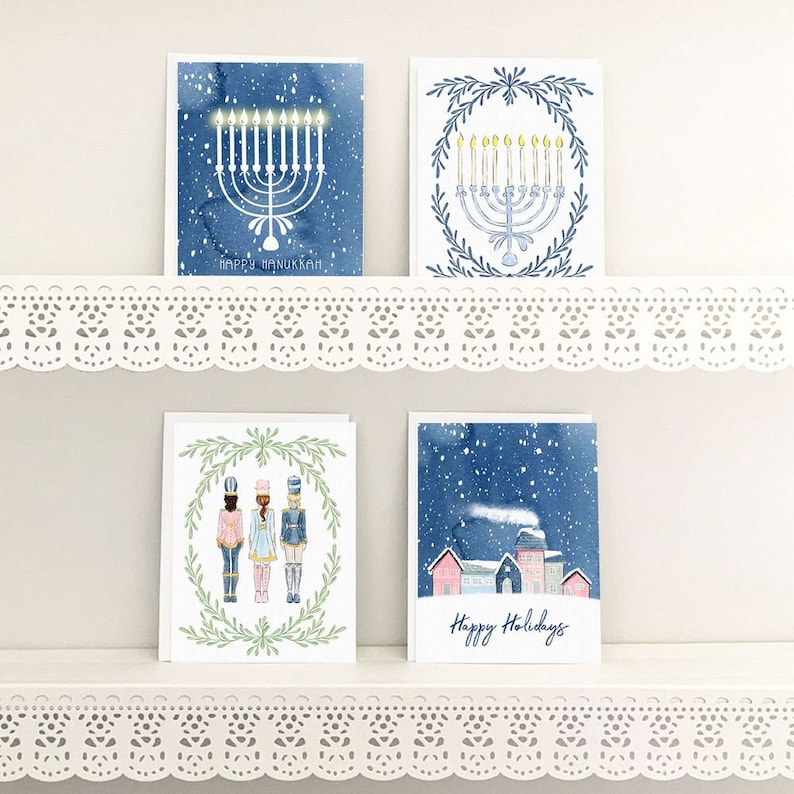 Happy Hanukkah Card, Menorah Card, Jewish Holiday Card, Watercolor Art Card image 4