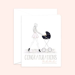 Nouvelle maman (carte de vœux) Félicitations, carte de fête de naissance attendue, nouvelle carte mère, baby shower, croquis d’illustration de mode