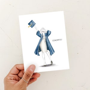 Carte de félicitations pour diplômé, carte de voeux pour l'obtention d'un diplôme pour fille, carte de célébration (illustration de mode) pour un diplôme d'études secondaires, carte de diplômé universitaire