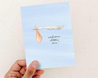 Welcome Baby Greeting Card, New Baby Card, baby shower card, blue baby card, expecting mom card, new mom card, baby shower card