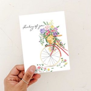 Carte de voeux Thinking of You, carte vierge de condoléances florale à vélo, carte de sympathie