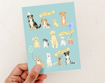 Dog Birthday Card, Birthday Card for Dog Lover, Dog Pawty, Childrens Birthday Card, Birthday Card for friend,