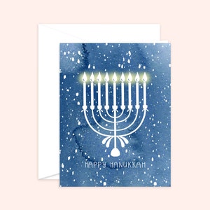 Happy Chanoeka-kaart, menorakaart, Joodse kerstkaart, aquarel kunstkaart
