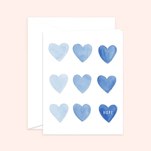 Carte de vœux Hearts of Hope, encouragement, carte de sympathie, cœurs bleus, carte de deuil et de perte, carte vierge