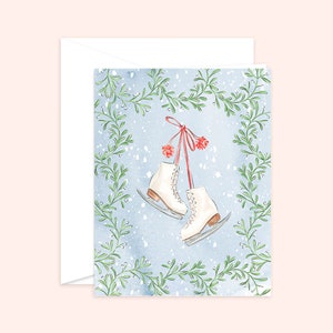 Winter Skates Greeting Card, Figure Skater Christmas Card Snowy Holiday Card image 2