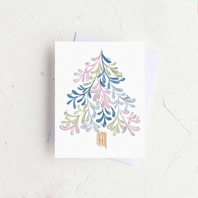 Christmas Tree Card, Holiday Card, Pastel Oh Christmas tree, holiday, seasons greetings image 2