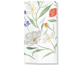 Floral Tea Towel, Watercolor Daisies, Garden Flowers Kitchen Towel, 100% Cotton Tea Towel,
