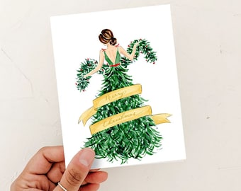 Watercolor Christmas Dress Card: Fashion Holiday Greeting