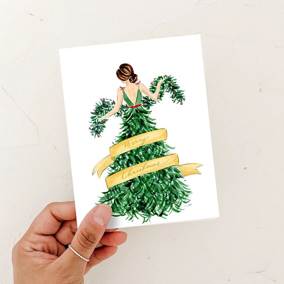 Watercolor Christmas Dress Card: Fashion Holiday Greeting