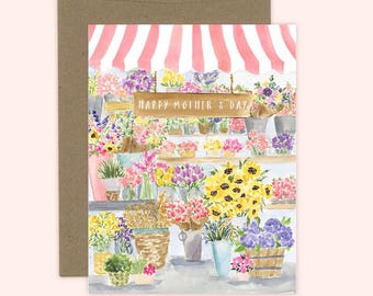 Happy Mother's Day Card, Floral Mother's Day Card, Flower Shop, Card for Mom