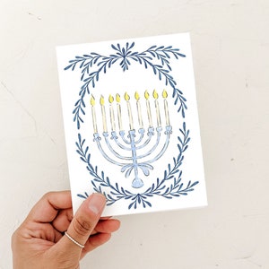 Happy Hanukkah Card, Menorah Card, Jewish Holiday Card, Watercolor Art Card image 3