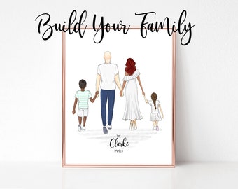 This is Us Fathers Mothers Day Gift | Build Your Family | Pick from hairstyles/colors/skin tone/outfits illustration art print, personalized
