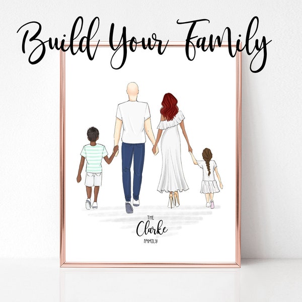 This is Us Fathers Mothers Day Gift | Build Your Family | Pick from hairstyles/colors/skin tone/outfits illustration art print, personalized