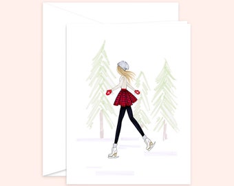 Carte de voeux de mode de Noël, patinage artistique, carte de voeux, illustration de mode, carte de voeux, carte de mode,
