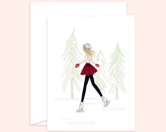 Christmas fashion greeting card, figure skating, holiday card, fashion illustration, greeting card, fashion card,