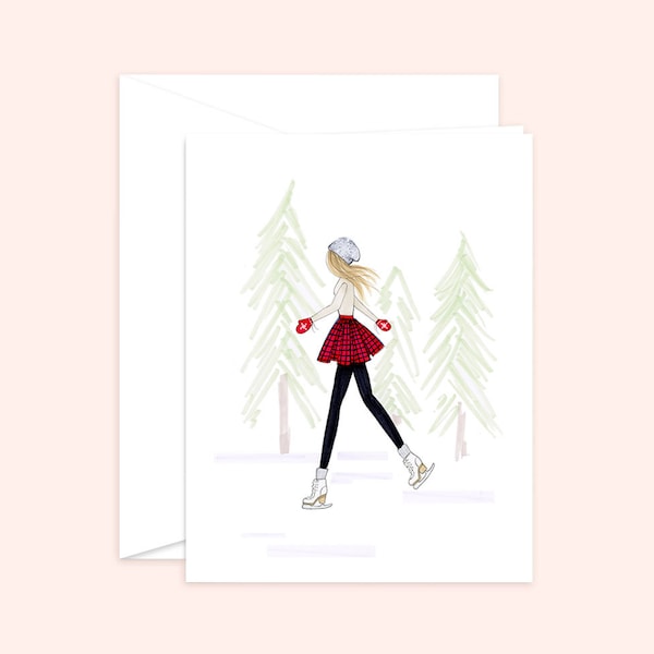 Christmas fashion greeting card, figure skating, holiday card, fashion illustration, greeting card, fashion card,