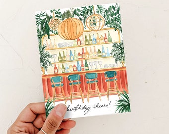 Carte de voeux de joyeux anniversaire, carte d'anniversaire tropicale, carte d'anniversaire pour un ami, carte de cocktail,