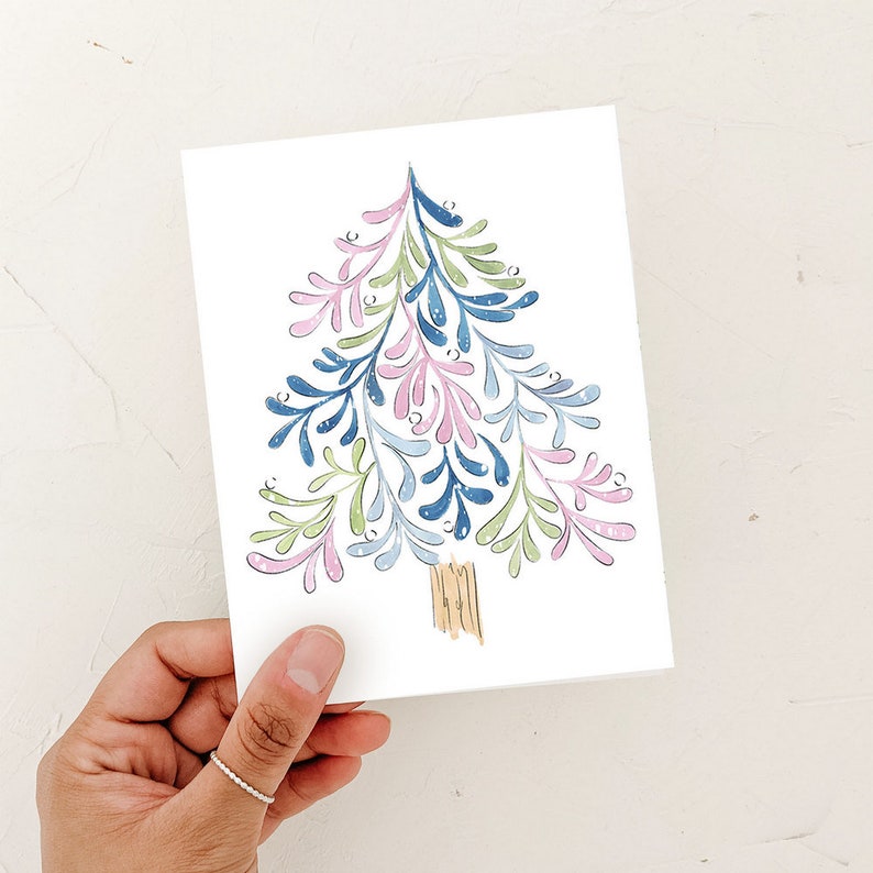 Christmas Tree Card, Holiday Card, Pastel Oh Christmas tree, holiday, seasons greetings image 3