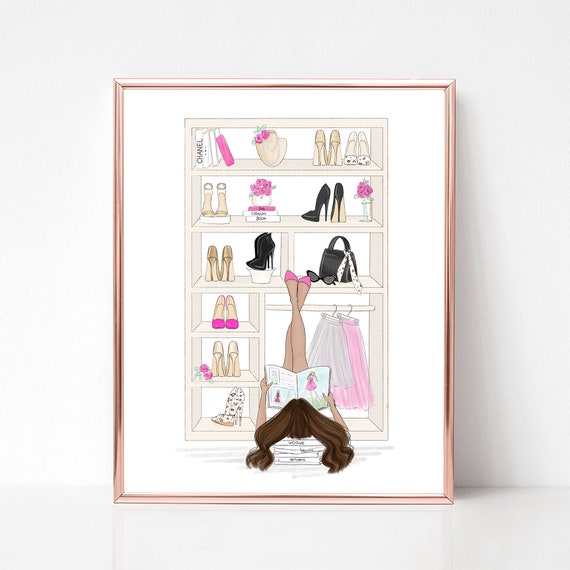 Pink Fashion Closet Art Print Wardrobe Wall Decor Hair & Skin 