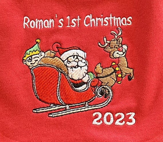 Santa Sleigh 1st Christmas muslin