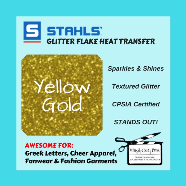 Stahl's Glitter Flake Yellow Gold - Heat Transfer Vinyl Sheets - Glitter HTV Sheets - Gold Glitter HTV - Yellow Gold Glitter HTV Iron on