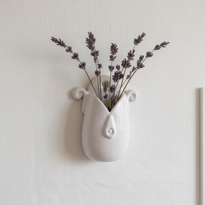 Handmade Ceramic Wall Vase - Unique White Hanging Planter image 7