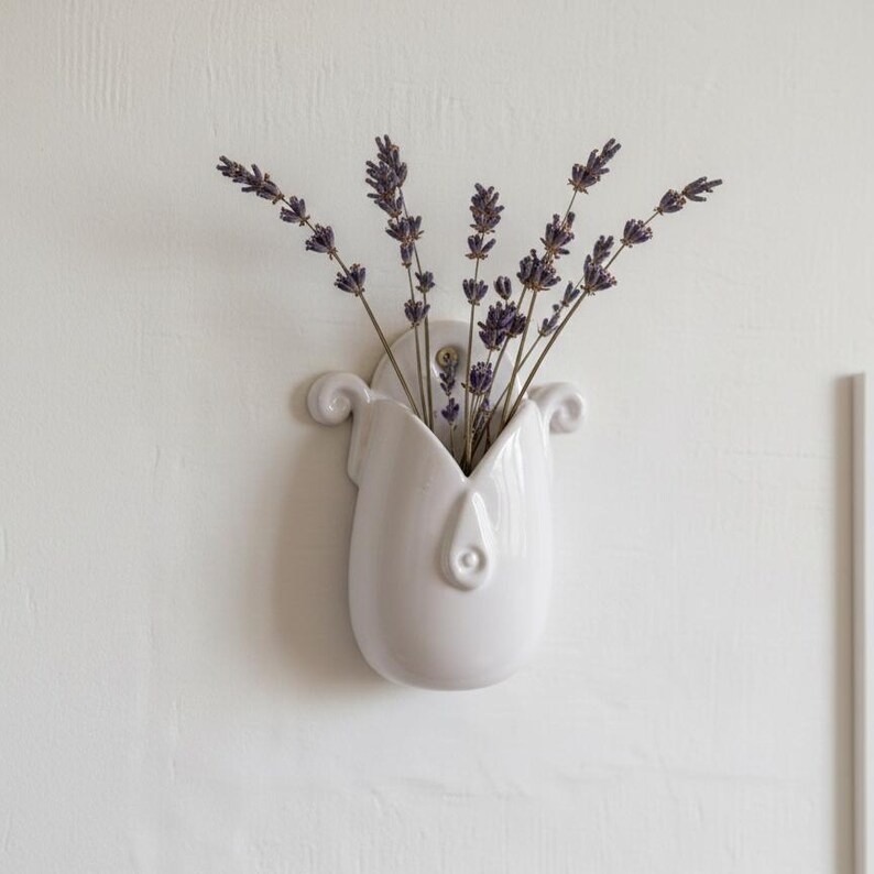 Handmade Ceramic Wall Vase - Unique White Hanging Planter image 7