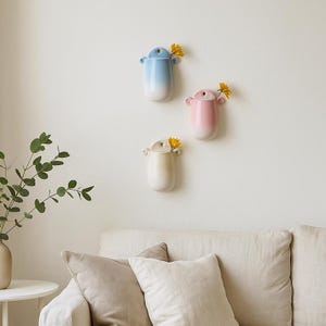 Wall Flower Vase Set of 3 Handmade Ceramic Wall Flower Vases Hanging Pots for Short Flowers Unique Wall Decor and Artistic Mountable Vases