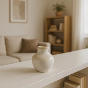 Vaso de cerâmica artesanal para flores pequenas: esmalte cor cappuccino, decoração minimalista.