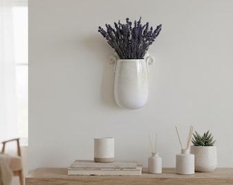 Beige Handmade Ceramic Wall Planter: Wall Mountable Hanging Pot for Flowers