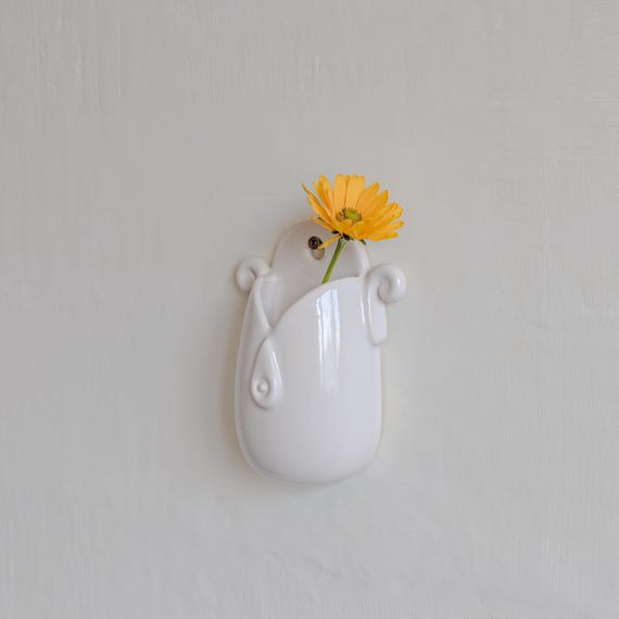 Handmade Ceramic Wall Vase - Unique White Hanging Planter