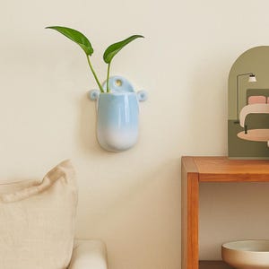 Wall Mount Planter Blue Propagation Station Ceramic Wall Flower Vase Handmade Hanging Vase Unique Wall Mountable Plant Pot Ceramic Decor
