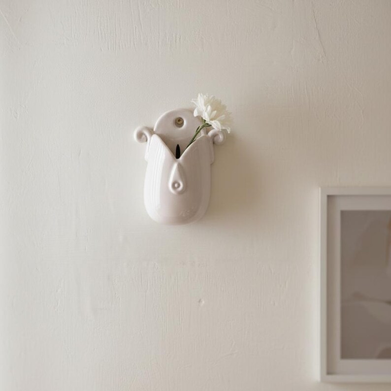 Handmade Ceramic Wall Vase - Unique White Hanging Planter image 9