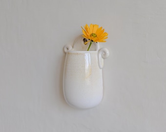 Handmade Ceramic Wall Flower Vase - Beige Wall Art Decor