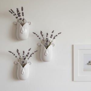 Handmade Ceramic Wall Vase - Unique White Hanging Planter set of 3