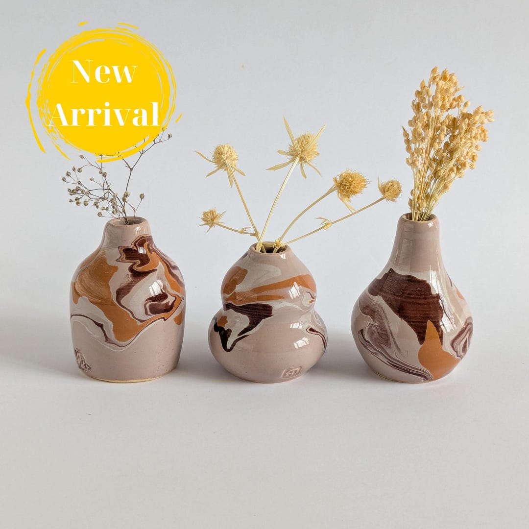 Bud Vases Set of 3 Brown Waves Unique Handmade Ceramic Tiny Pottery ...