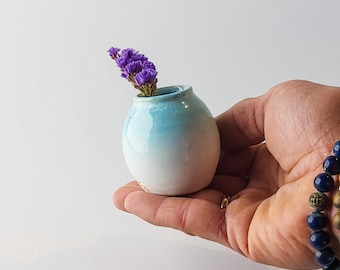 Mini Vases Miniature Ceramic White and Turquoise Flower Vase 2.36&quot; high, 1.96&quot; diameter. Handmade Mini Unique Ceramic Planter for Succulents